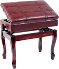GAZOGJ Family Banquet Piano Stool Dressing Table Stool Height Adjustable Piano Bench Genuine Leather Keyboard Stool Padded Cushion Filling with High Resilience Sponge,Mahogany