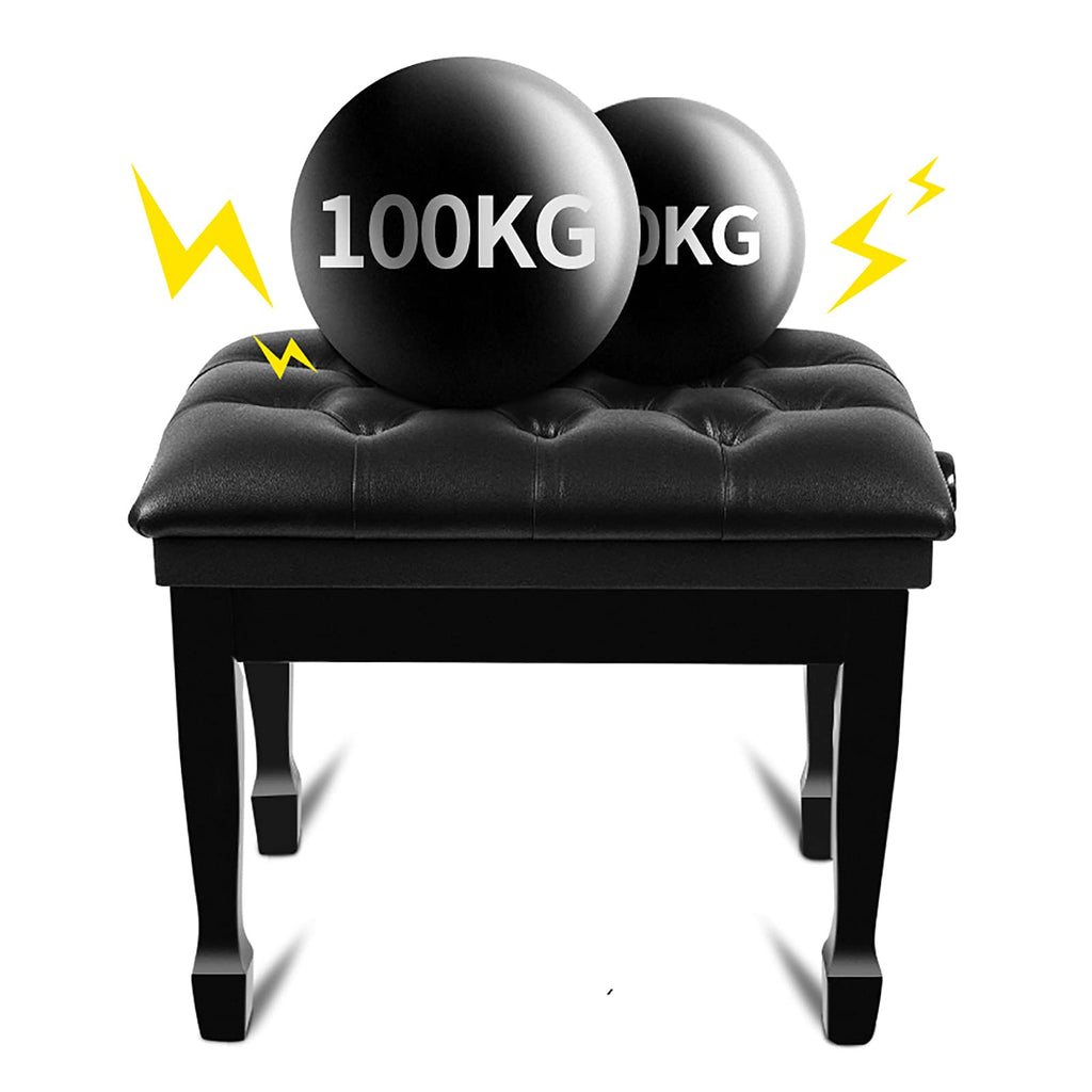 Leather Piano Bench Adjustable Deluxe Piano Bench Single Keyboard Stool with Thick Leather Cushion Wooden Comfortable Piano Stool Easy Assembly/Black(Teakwood Brown)