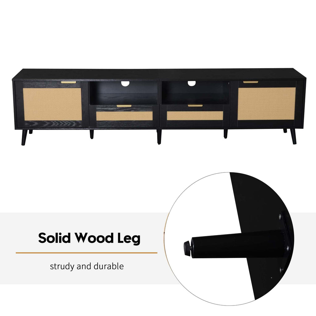 Merax TV Stand for TVs up to 85", 78 Inch Modern Media Console, Entertainment Center with Storage Drawers and Rattan Doors, Open Shelves, Solid Wood TV Cabinet Table for Living Room Furniture