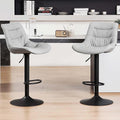 Kidol & Shellder Adjustable Bar Stools Set of 2, Faux Leather Counter Height BarStools with Back, Modern Mid Century Upholstered Bar stools for Kitchen Island Gray
