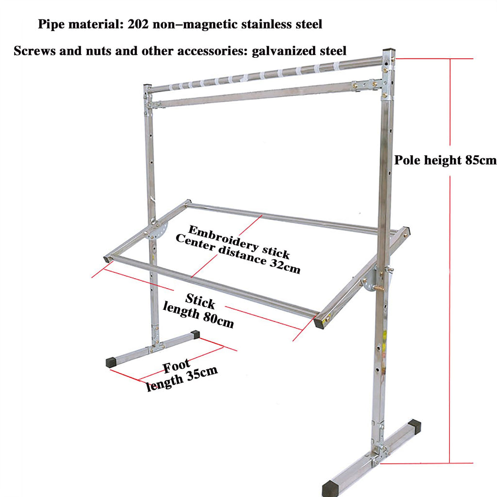 ELUKHT Embroidery Stand, Stainless Steel Needlework Floor Frame, Adjustable Cross Stitch Craft Stand, with 12 Hanging Wire Buckles, Standing Embroidery Lap Table, for Arts Crafts Sewing Needlework