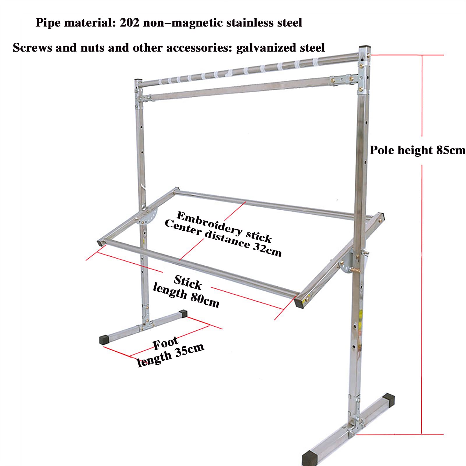 ELUKHT Embroidery Stand, Stainless Steel Needlework Floor Frame, Adjustable Cross Stitch Craft Stand, with 12 Hanging Wire Buckles, Standing Embroidery Lap Table, for Arts Crafts Sewing Needlework
