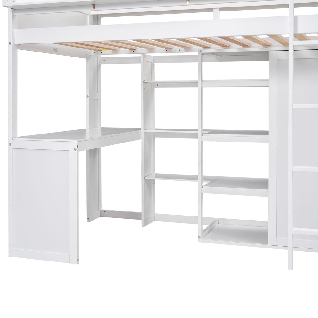 Ball & Cast Twin Size Loft Bed with Big Storage Under-Bed Desk & Staircase,Wooden Bedframe W/Integrated Wardrobe,Drawers & Shelves,Space-Saving,Modern Furniture for Boy Girl Teens Small Bedroom,Gray