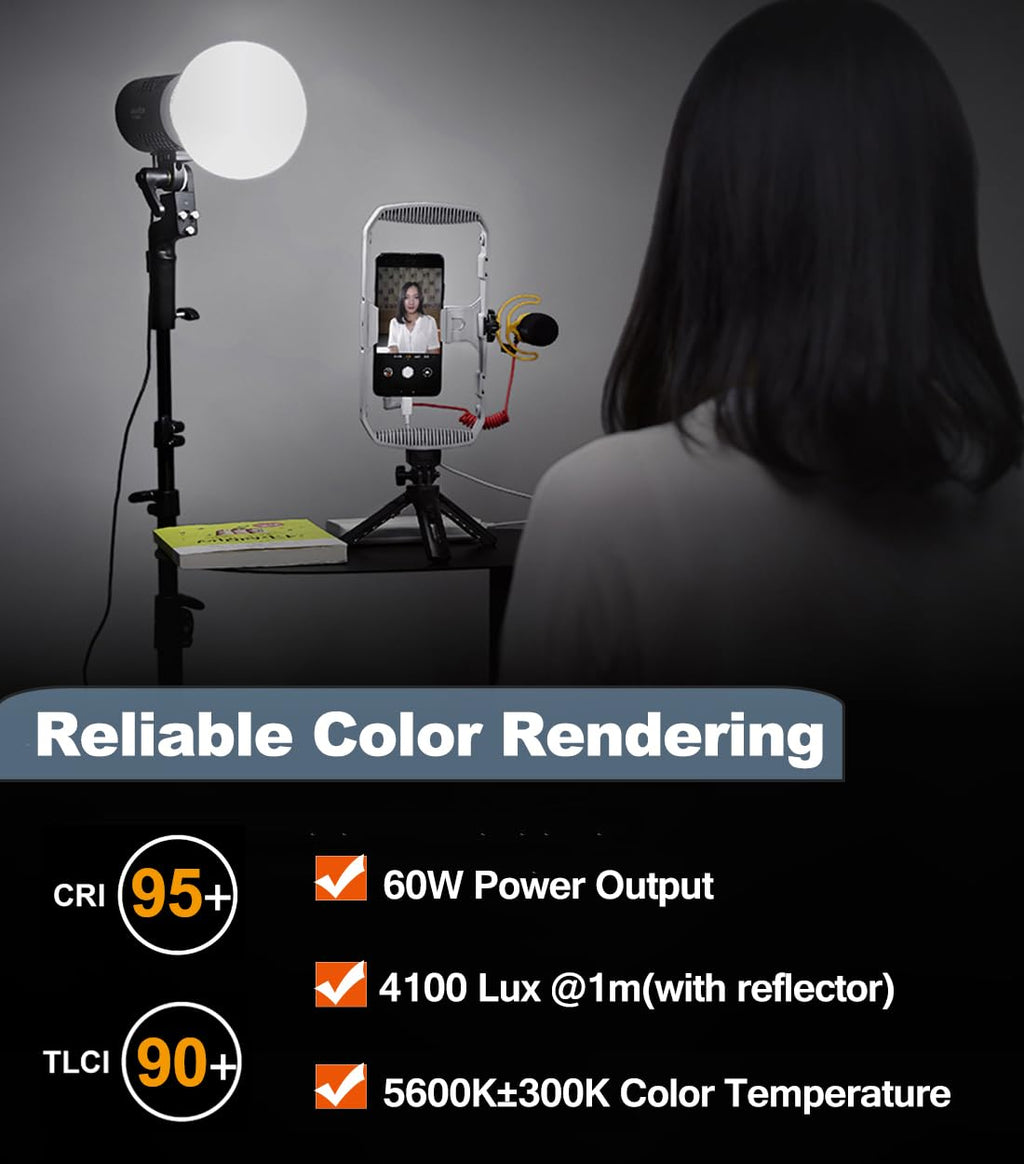 2pcs SL60W LED Video Light Kit with Softbox,60W Bowens Mount Studio Continuous Light Kit with Stand,Remote Control,Reflector,Brightness Adjustment for Video Recording,Wedding,Live Streaming