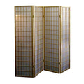 70" Tall 4 Panel Screen, Room Divider, Japanese Style with Natural Wood