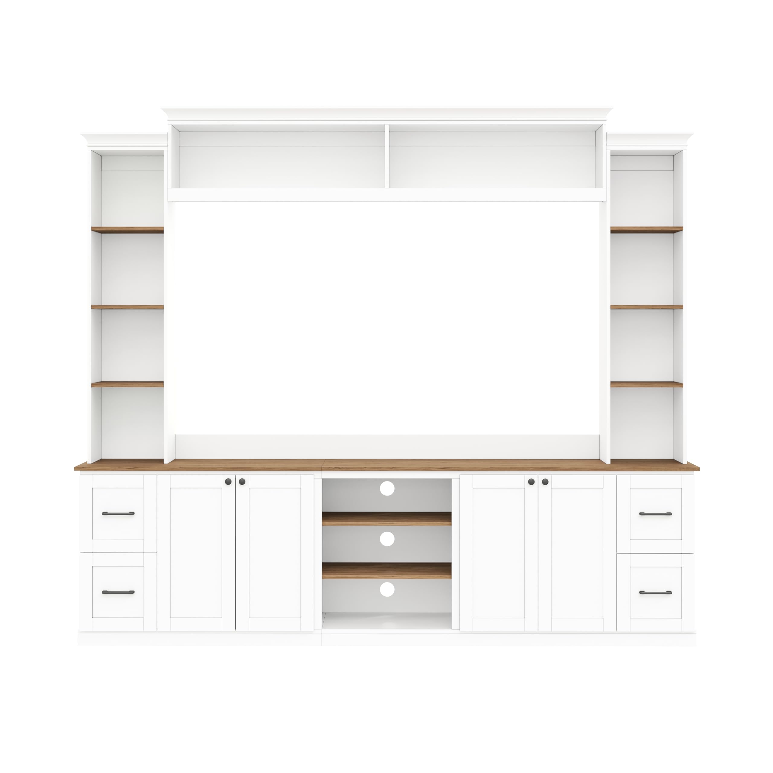 Ball & Cast 94.8" Entertainment Center Wall Unit with Bookshelf for TVs Up to 70",Farmhouse Large TV Stand with Walnut Adjustable Shelves,Retro Media Console with 4 Drawers for Living Room,White
