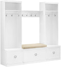Crosley Furniture Harper 4-Piece Hall Tree, Storage Bench, and Wall Shelf Set with Coat Rack Hooks for Hanging, White