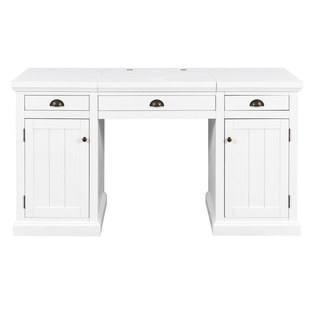 Merax 67" Modern Executive Desk, Computer Desk with 2 Wooden Doors Storage Cabinet and 3 Drawers, Rectangle Home Office Desk Reading Desk Writing Table Workstation for Study Living Room Office, White
