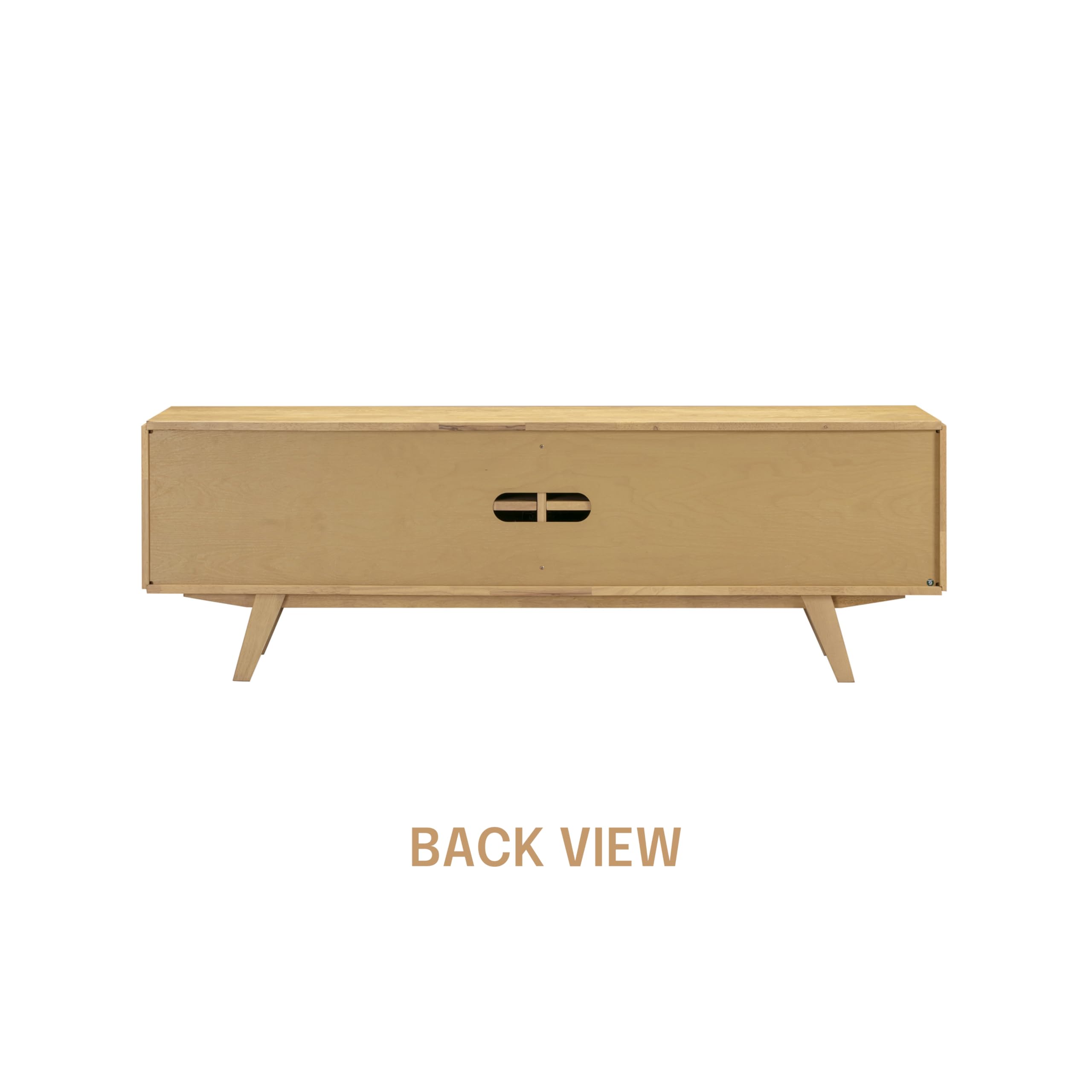 NTC Sapa Mid-Century Modern Solid Wood TV Stand 4-Door Media Console with Carved Geometric Fronts for TVs up to 75", Effortless Assembly, Sand