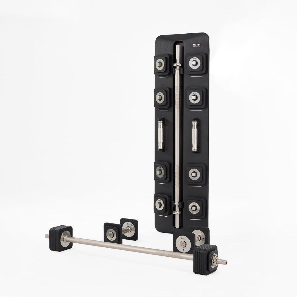 DHT Adjustable Dumbbells, Wall-Mounted Dumbbell Barbell Set with Rack, Free Weights Dumbbells, All-Purpose Fitness, Anti-Rolling, Weights Set for Home, Gym, Office, 2.2-50 lbs, 2 in 1 Black
