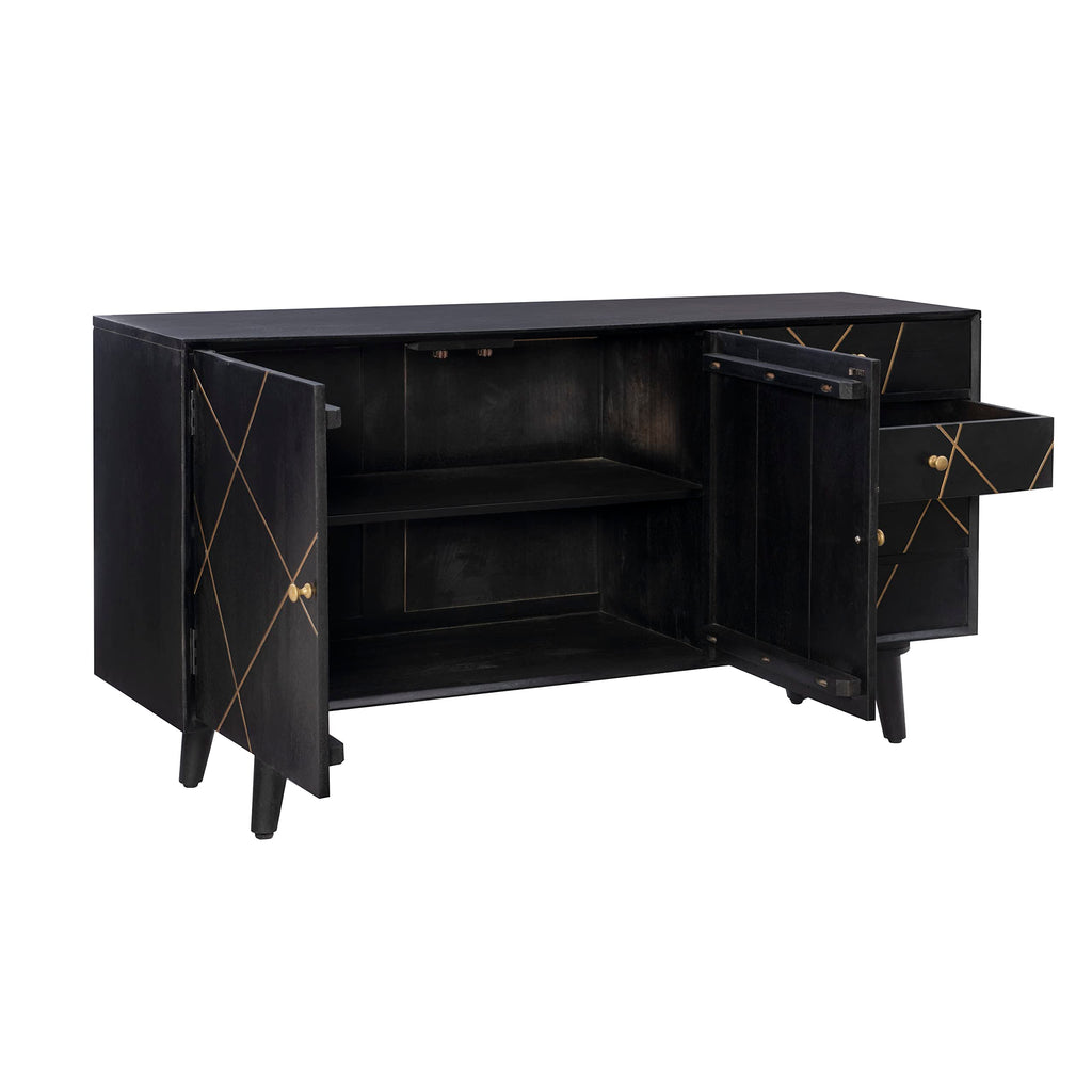 Powell Tate Mango Wood Console with Modern Gold Accents