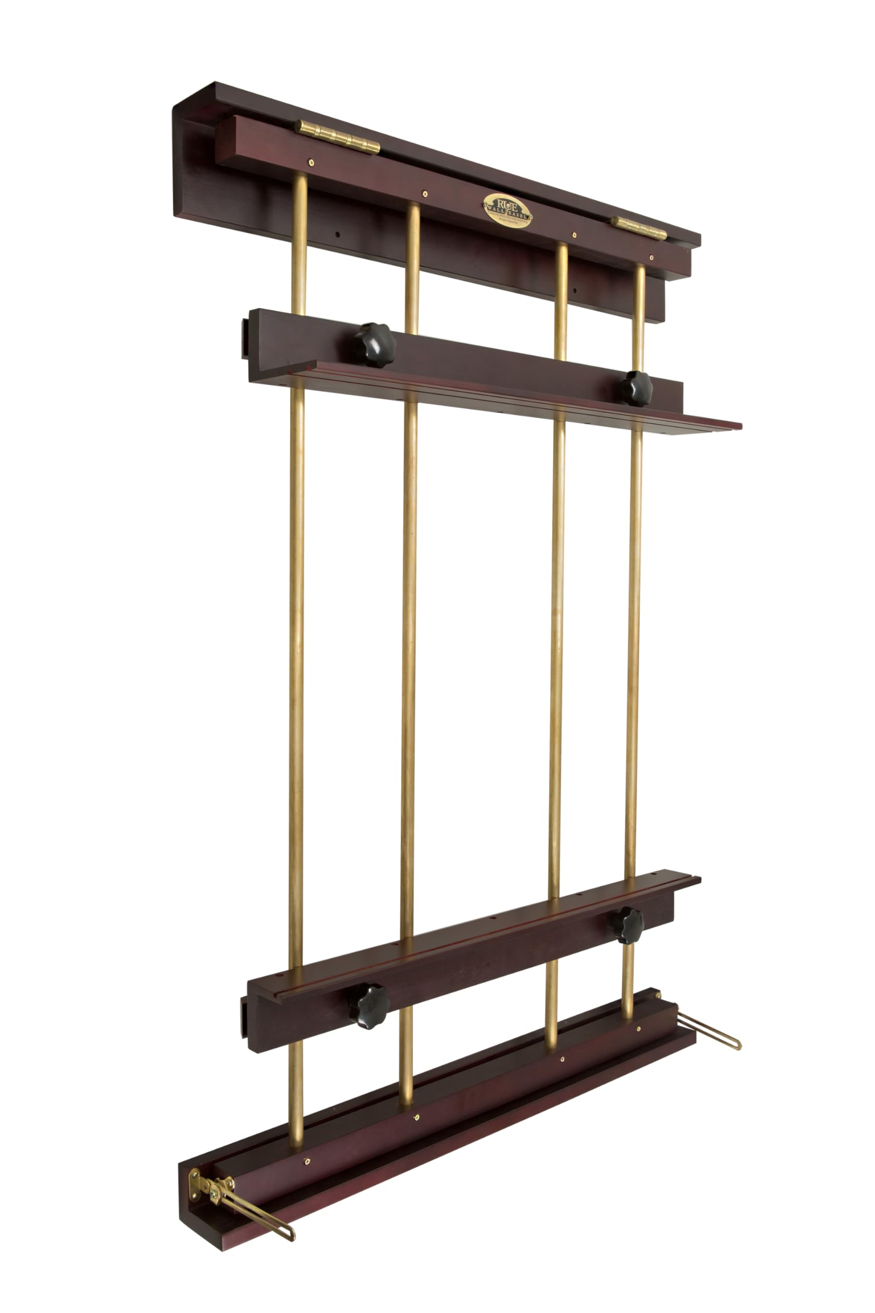 Rue Wall Easel Large - Mahogany Finish & Brass Hardware - 48" Wide Hanging Wall Mountable Display for Art, Adjustable Angle, Holds Canvas Up to 60", Decorative Holder, Easel Lamp Compatible, 38lbs