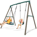 Hapfan 7.5ft Tall Swing Sets for Backyard, 500lbs Heavy Duty Metal Swing Set for Kids and Adults with Spider Swing and Belt Swing, A-Frame Outdoor Swingset Play Equipment(Green and Brown)