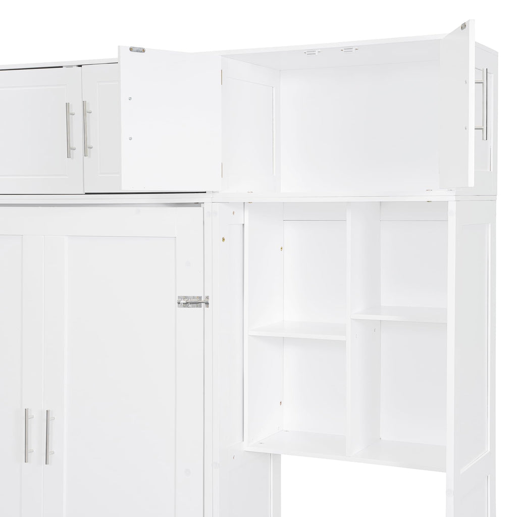 Merax Full Size Wall Murphy Bed with Desk, Top Cabinet and Storage Shelves, Space Saving Foldable Bed, Wooden Bed Frame