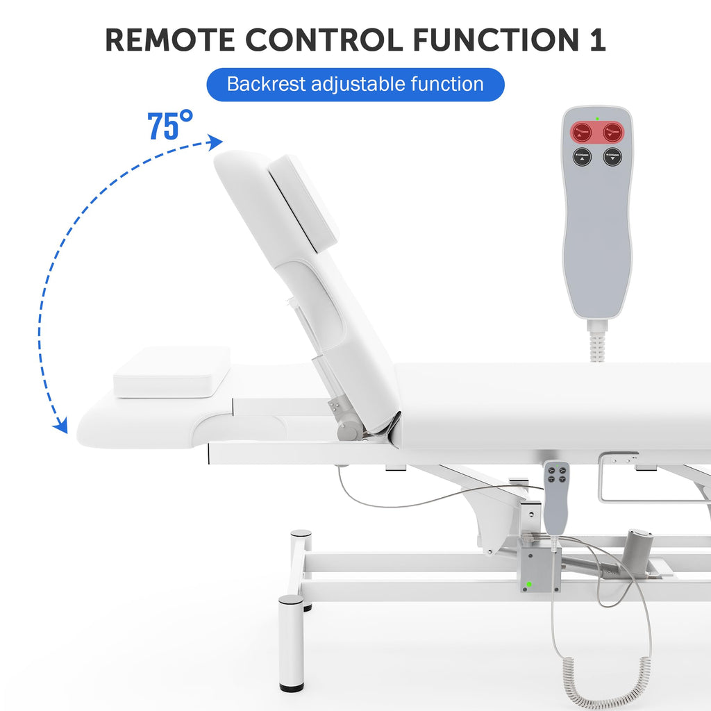 Professional Electric Massage Table, 2 Motors Hydraulic Electric Lift Adjustable Backrest and Height Lifting Functions for Treatment/Physical Therapy/Spinal Massage/Facial Spa/Waxing/Tattooing - White