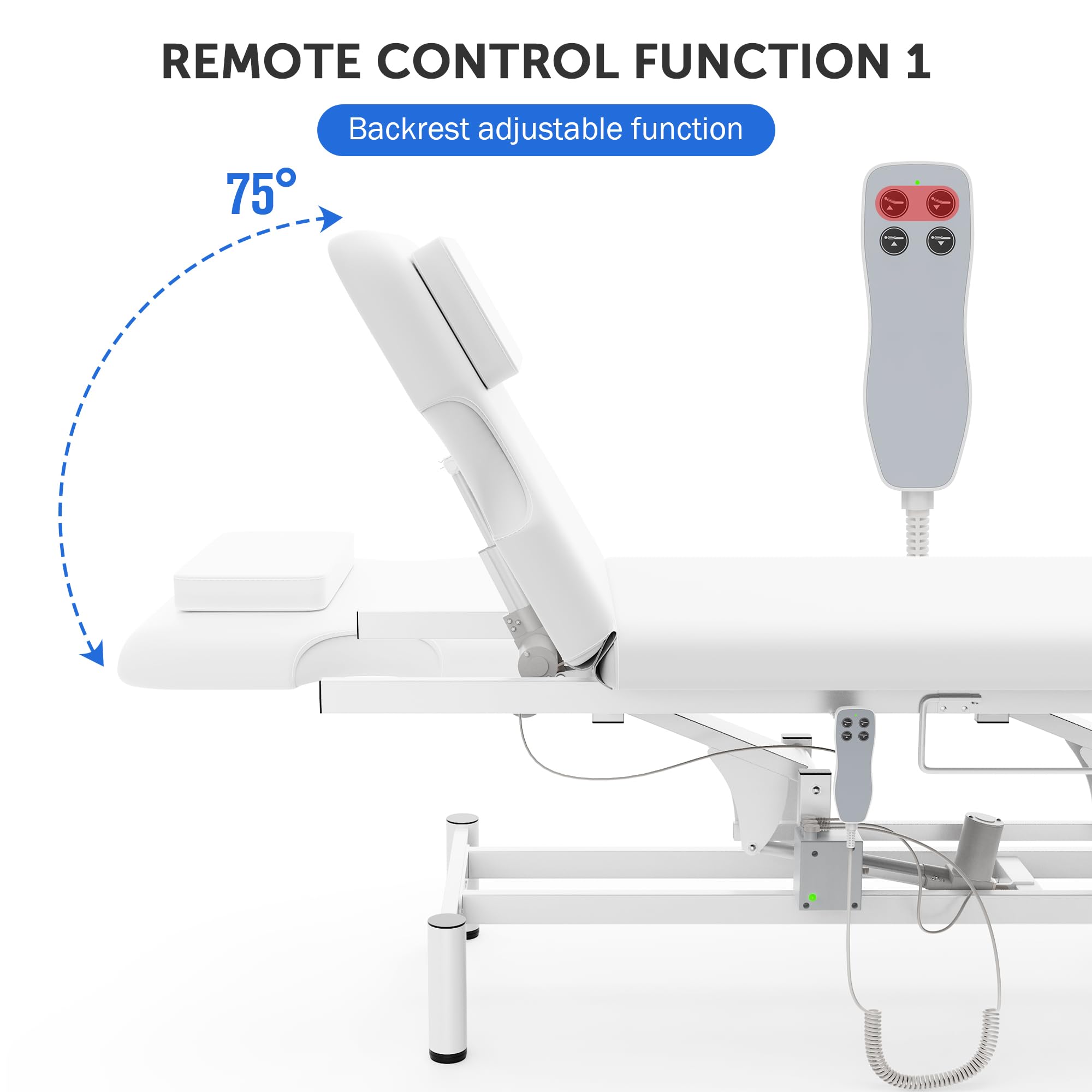 Professional Electric Massage Table, 2 Motors Hydraulic Electric Lift Adjustable Backrest and Height Lifting Functions for Treatment/Physical Therapy/Spinal Massage/Facial Spa/Waxing/Tattooing - White