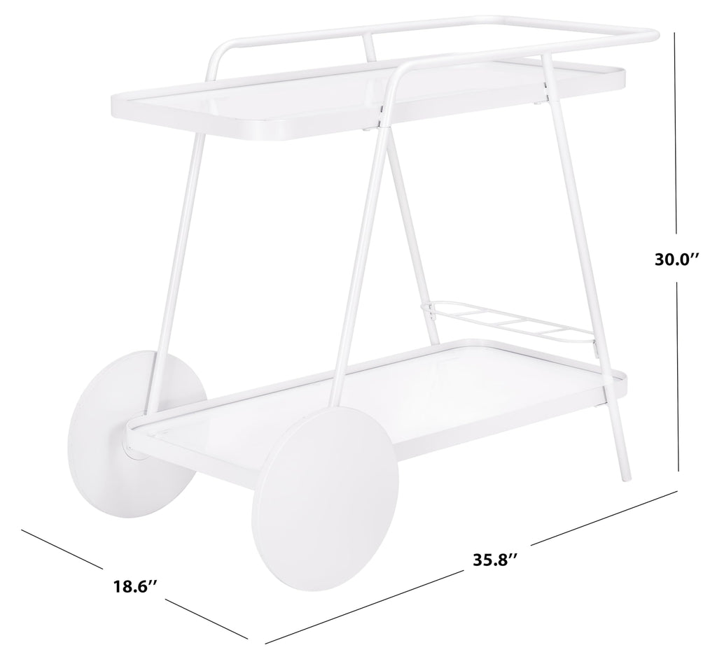 SAFAVIEH Home Collection – Zunia White & Glass 2-Tier Bar Cart, Modern Metal Serving Cart, Sleek Contemporary Design (BCT2504E)