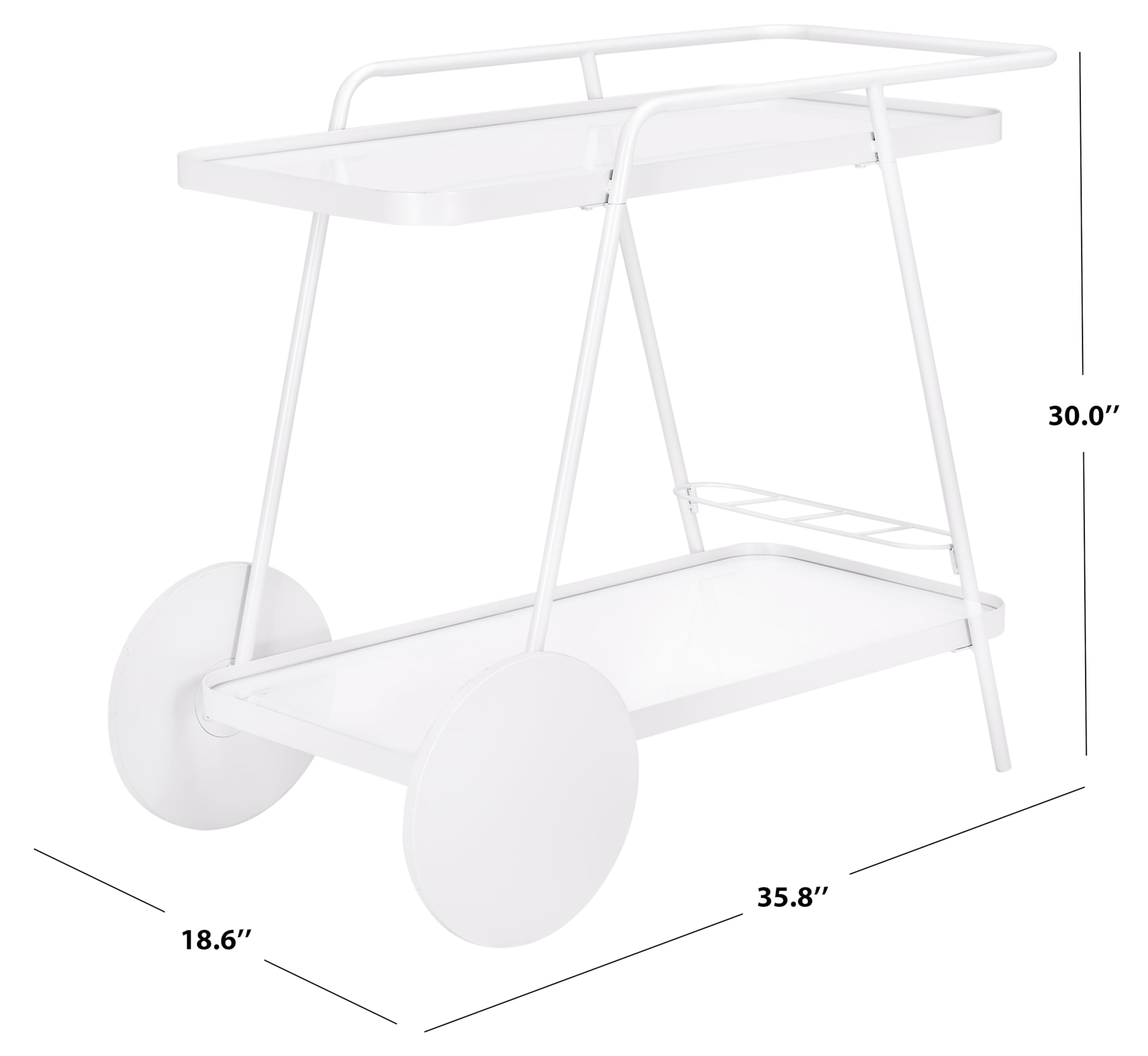 SAFAVIEH Home Collection – Zunia White & Glass 2-Tier Bar Cart, Modern Metal Serving Cart, Sleek Contemporary Design (BCT2504E)