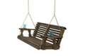 Amish Casual Heavy Duty 700 Lb Capacity Porch Swing with Cup Holders (4 Foot, Dark Walnut Stain) – Wooden Outdoor Roll Back Swing with Hanging Chains – Amish Made in the USA