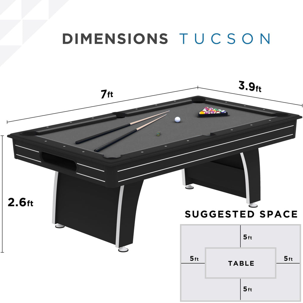 Fat Cat Tucson 7 Foot Pool Table with Automatic Ball Return, Billiard Table with Arcade Style Black Finish, 818 Bumpers, Includes Cues and Balls