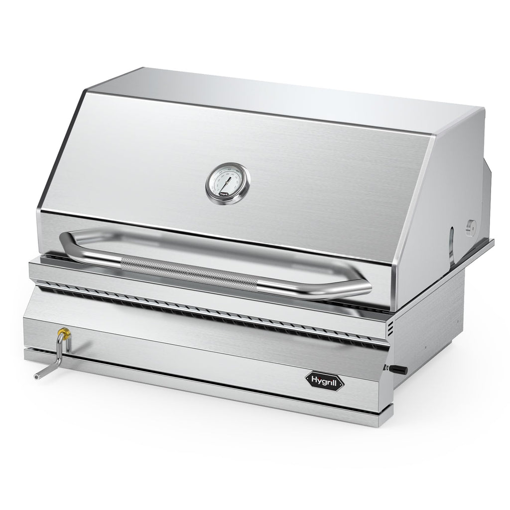 Hygrill Charcoal Grill Head for Outdoor Kitchen, 32-inch Stainless Steel Built-In Grill with Insulated Hood, Temperature Gauge and Fabric Cover