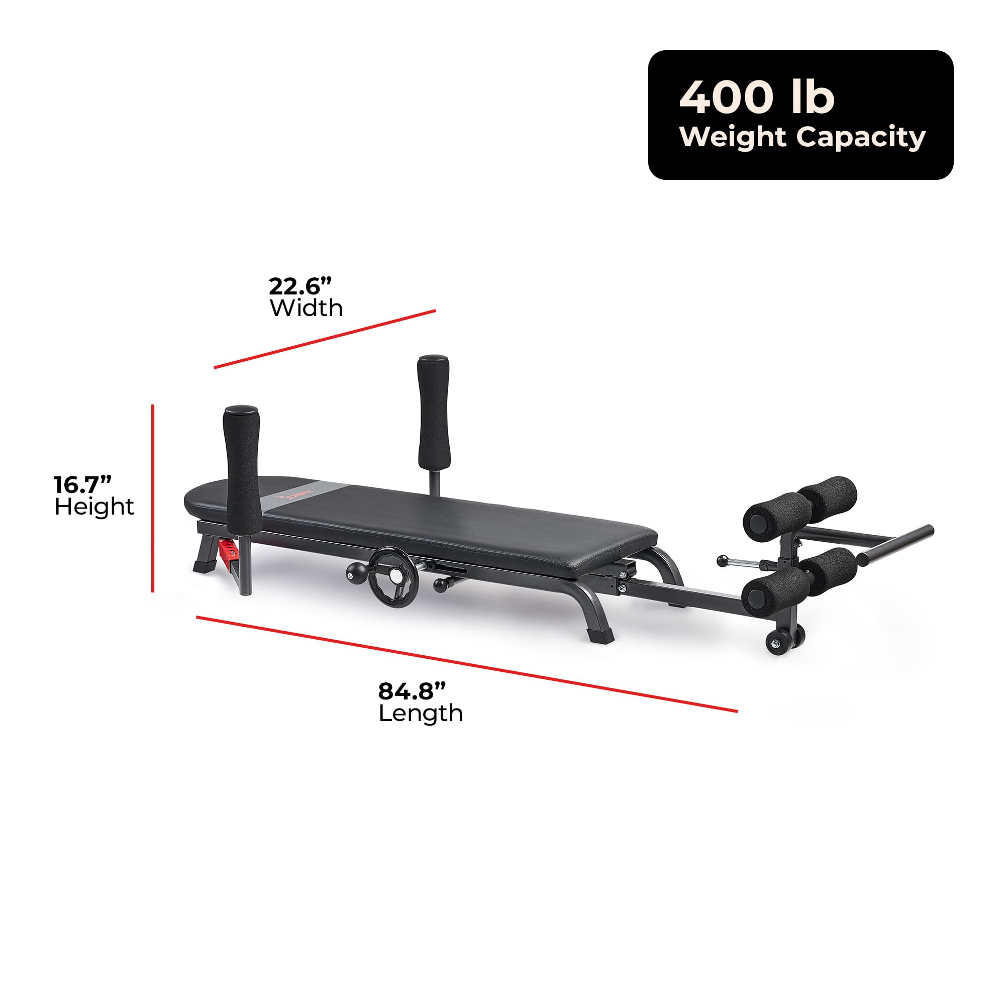 Sunny Health & Fitness No-Hang Inversion Decompression Table for Back Pain Relief, Adjustable Stretch Table, 400 LB Capacity