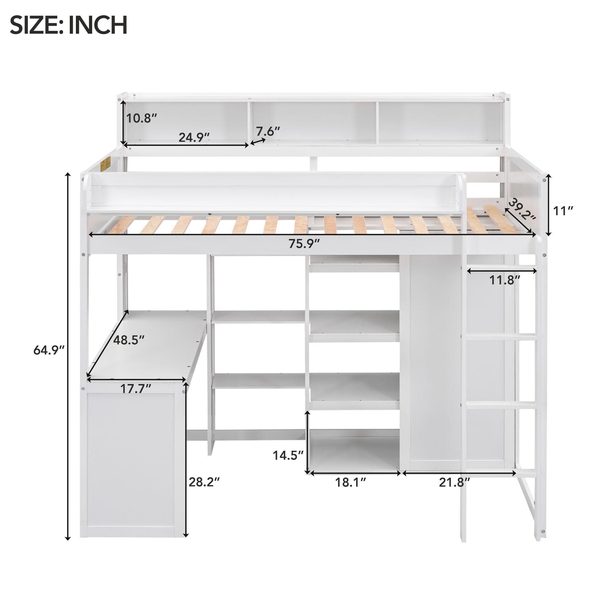 Ball & Cast Twin Size Loft Bed with Big Storage Under-Bed Desk & Staircase,Wooden Bedframe W/Integrated Wardrobe,Drawers & Shelves,Space-Saving,Modern Furniture for Boy Girl Teens Small Bedroom,Gray