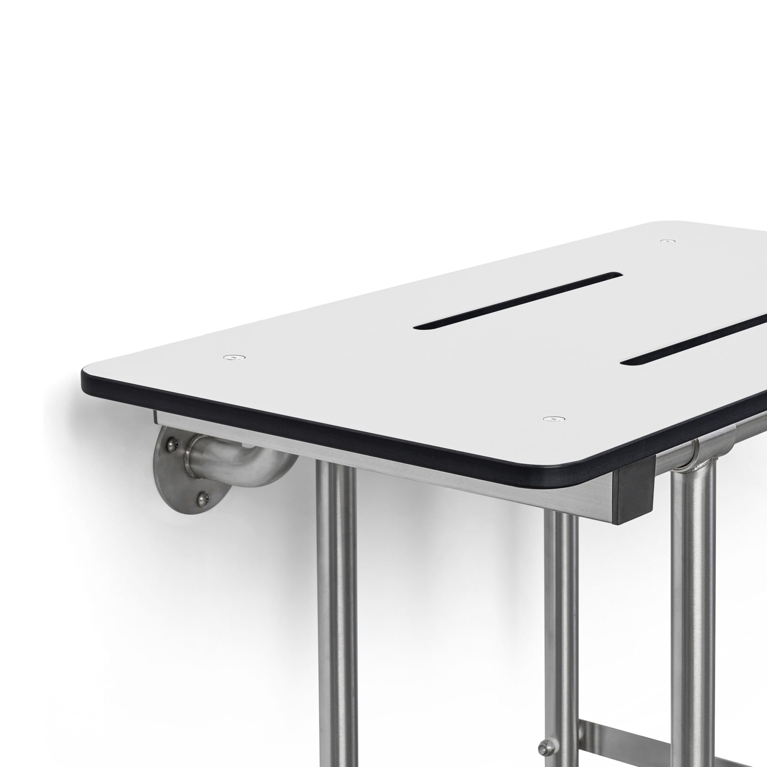 Seachrome 18 inch Wall-Mount Folding Shower Bench Seat with Legs, White
