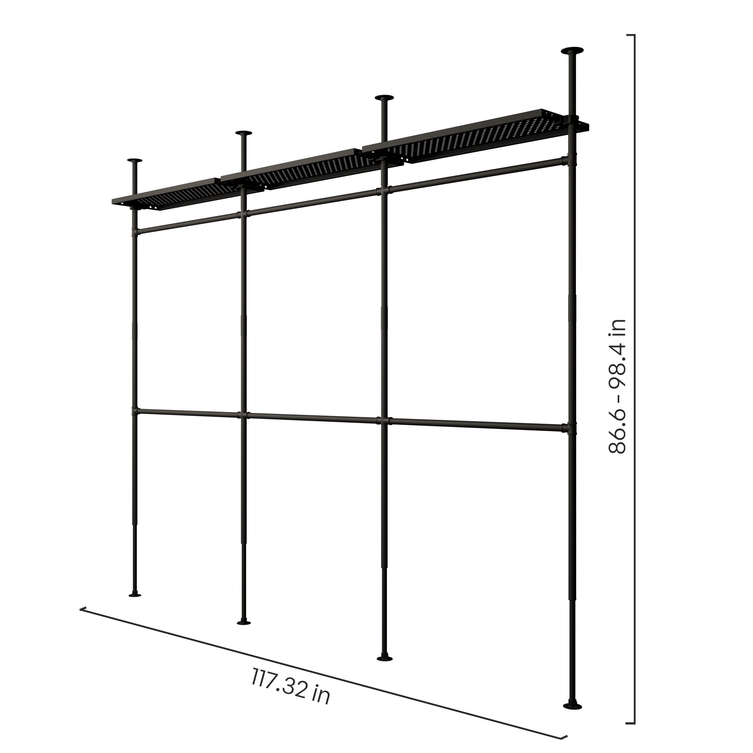 pamo Industrial Pipe Clothing Rack with Shelf - 550 lbs Capacity - Clamping Clothes Rack and Walk In Closet with Metal Shelf for Wardrobe