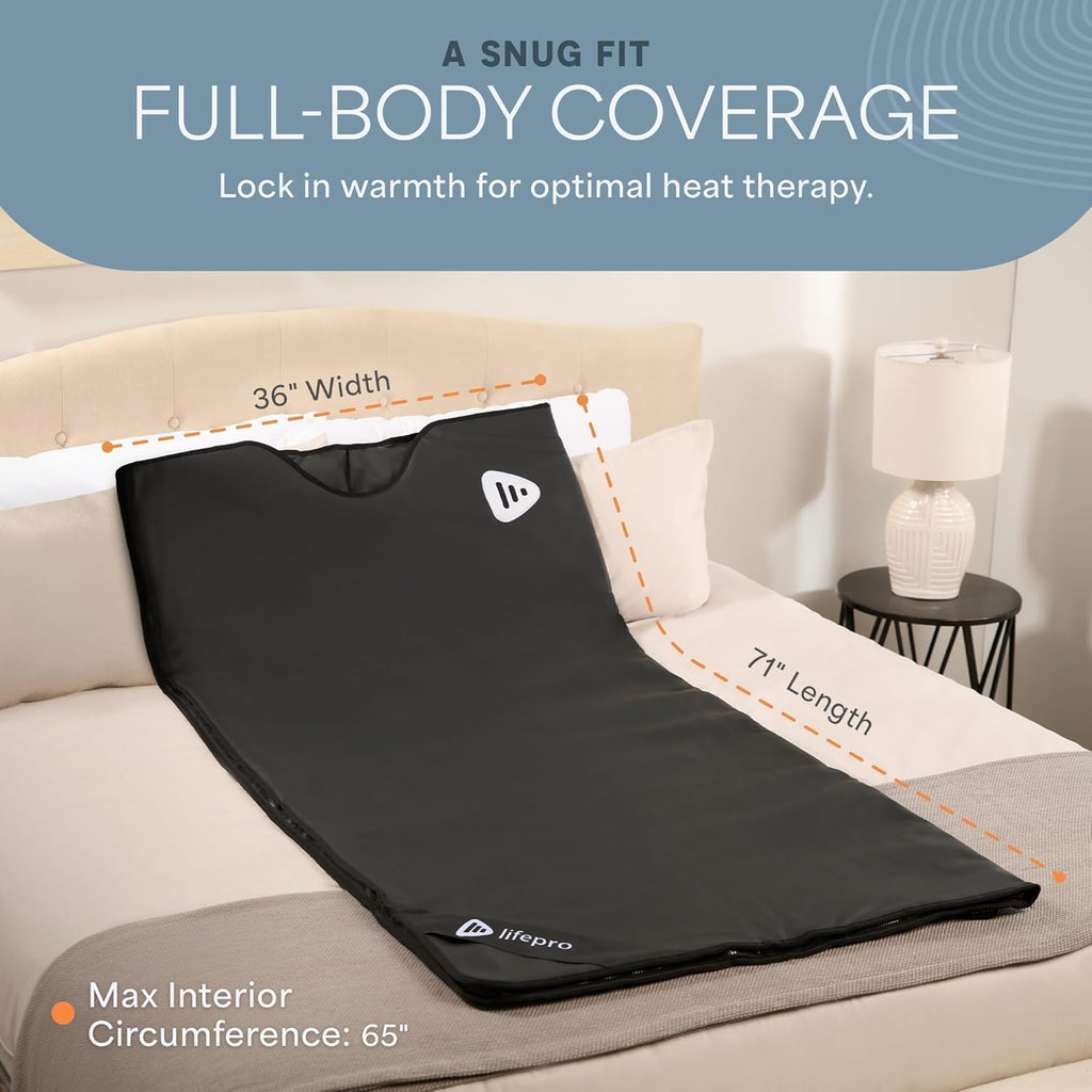 Lifepro RejuvaWrap Infrared Sauna Blanket for Detox & Relaxation – Low EMF Carbon Fiber Heating, 9 Temp Levels, 5 Colors – Portable Sauna Blanket Infrared with Waterproof Interior & Carry Bag
