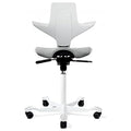 HAG Capisco Puls Adjustable Sit to Stand Desk Chair-White Frame-Blue Plastic-Blue Partial Cushion with Footring
