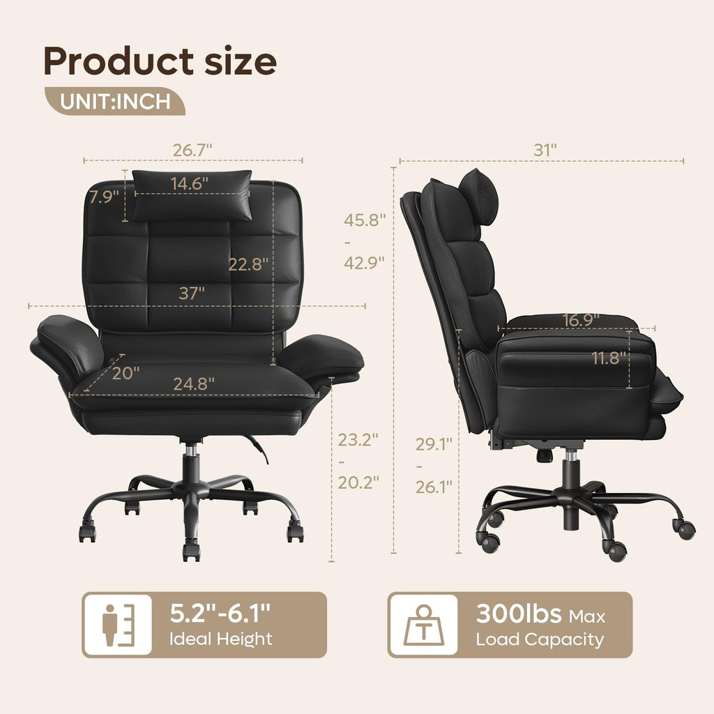 Bestier Cross Legged Office Chair Criss Cross Chair with Adjustable Arms 135° Reclining PU Leather Executive Chair with Wheels Big and Tall Computer Desk Chair for Home Office Black
