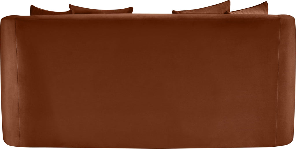 Meridian Furniture 699Cognac-L Alder Collection Modern | Contemporary Loveseat with Ultra Luxe Cognac 460 GSM Velvet, Solid Wood Frame, 66" W x 36" D x 30" H, Cognac