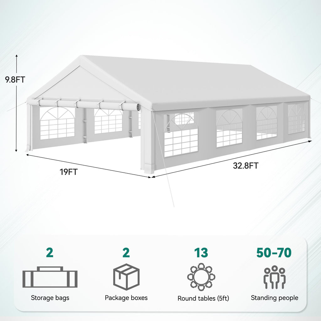 YITAHOME 20x30FT Party Tent Heavy Duty Wedding Event Shelters PVC Upgraded Galvanized Canopy with Large Roof Removable Sidewalls for Outdoor Weddings, BBQ Party Tent, White