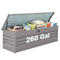 Zolyndo 260 Gallon Metal Deck Box, Extra Large Metal Patio Outdoor Storage Box with Lockable Lid, Waterproof Garden Storage for Cushions Pool Accessories Tools Light Gray