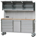 UYRIE 72" Stainless Steel Rolling Tool Chest with 11 Drawers + 3 Upper Cabinets, Large Lockable Storage Cabinet, Mobile Workbench with Wheels for Garage Workshop (1 × HTC7214W1)