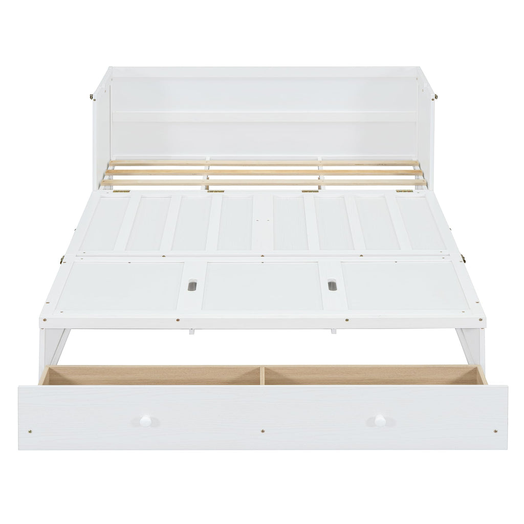 Bellemave Queen Murphy Bed Cabinet Bed, Solid Murphy Bed with Storage Drawer, Queen Size Bed with USB Ports, Chest Wall Bed with Drawer (White, Queen)