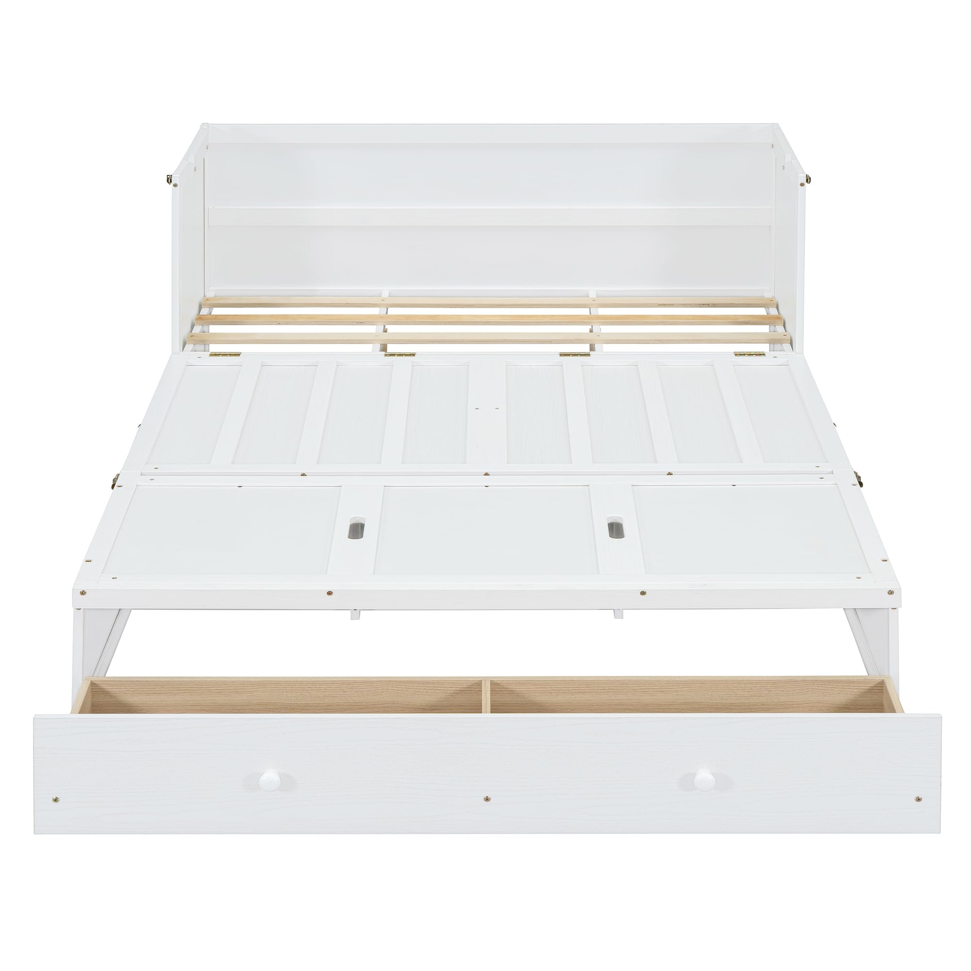 Bellemave Queen Murphy Bed Cabinet Bed, Solid Murphy Bed with Storage Drawer, Queen Size Bed with USB Ports, Chest Wall Bed with Drawer (White, Queen)