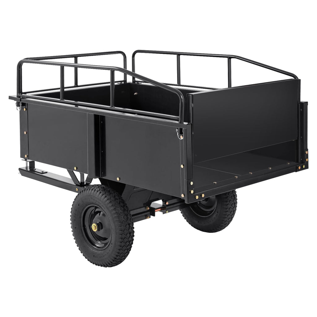 VEVOR Heavy Duty ATV Trailer Steel Dump Cart, 750 lbs 15 Cubic Feet, Garden Utility Trailer Yard Trailers with Removable Sides for Riding Lawn Mower Tractor