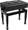 FKTHYO Piano Stool Piano Bench Dressing Table Stool Piano Stool Ergonomic Luxury Wooden Piano Bench Soft Leather Padded Seat, with Book Storage Compartment, Sturdy and Durable,Black