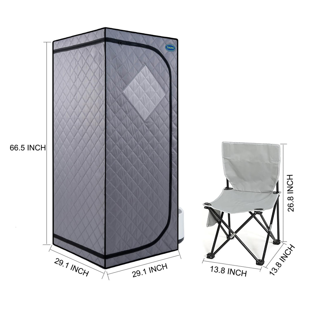 Full Size Portable Grey Steam Sauna Tent–Personal Home Spa, with Steam Generator, Remote Control, Foldable Chair, Timer and PVC Pipe Connector Easy to Install.Fast Heating, with Fcc Certification