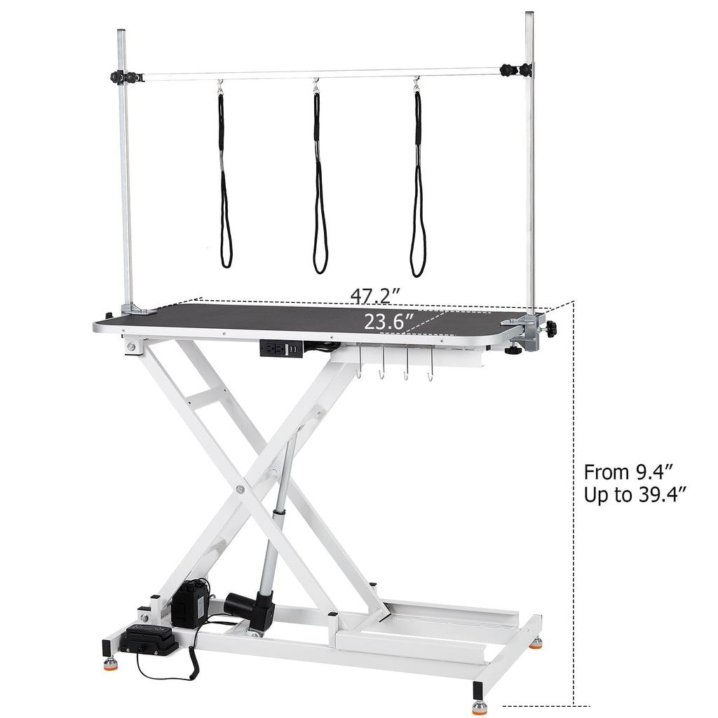 SierraSquad 47'' Hydraulic Dog Grooming Table for Large/Small Dogs, Electric Adjustable Height Pet Grooming Table At Home, Large Dog Grooming Table, Maximum Capacity Up to 264Lb, White