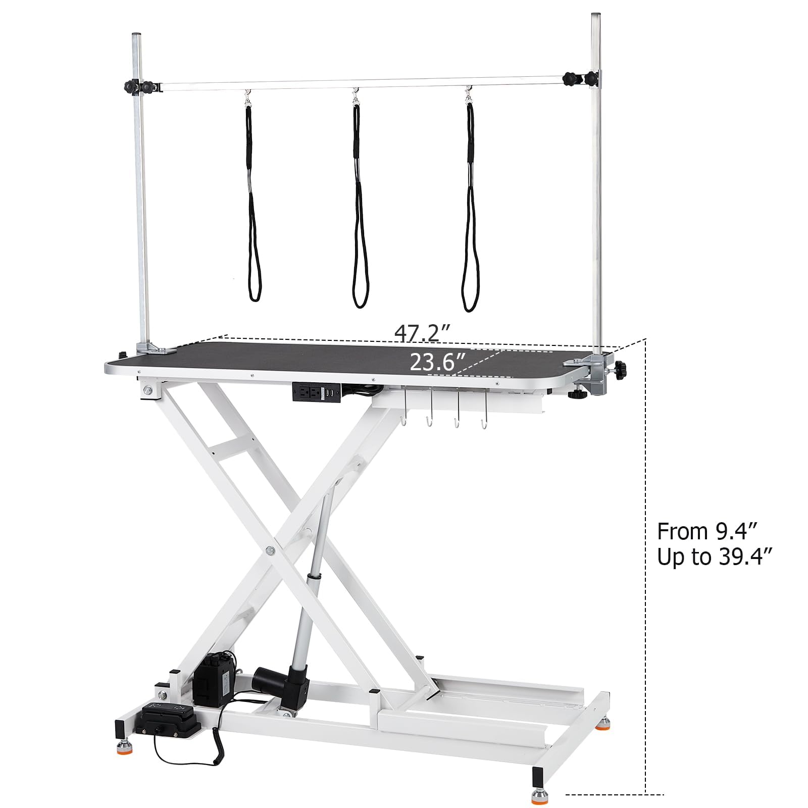 SierraSquad 47'' Hydraulic Dog Grooming Table for Large/Small Dogs, Electric Adjustable Height Pet Grooming Table At Home, Large Dog Grooming Table, Maximum Capacity Up to 264Lb, White