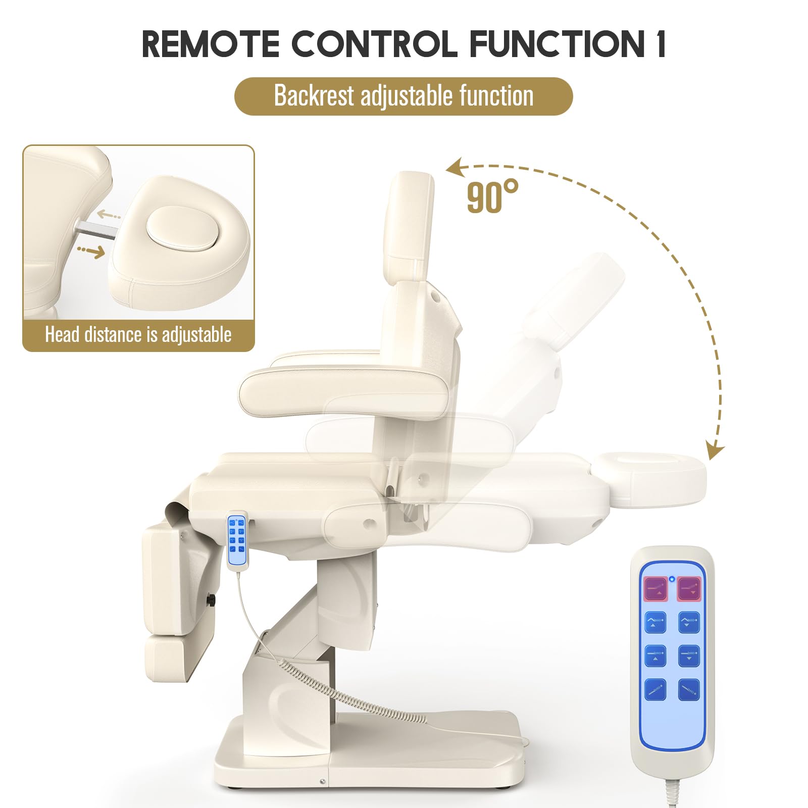 4 Motor Electric Chair/Bed, Aluminum Hydraulic System for Medical Treatment Exam, Facial, Spa, Eyelash, Tattoo, Podiatry Treatment Beauty Massage, Hand Remote Controlled Adjustable - Beige Gray