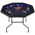 REAHOISY 48" LED Poker Table, 8 Players Foldable Octagonal Casino Table for Home Game Room, Folding Texas Holdem Board Game Table with LED Light & Padded Armrest & Cup Holders