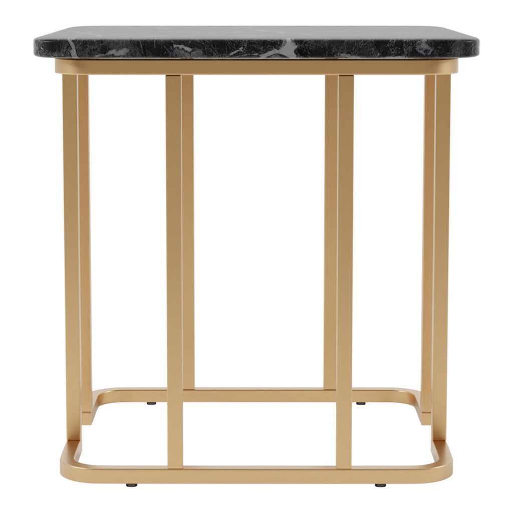 24/7 Shop at Home Scheben Modern Faux Marble Top 2-Piece Coffee Table Set with U-Shaped Metal Base for Living Room, Bedroom, Home Office, Gold Coating and Black