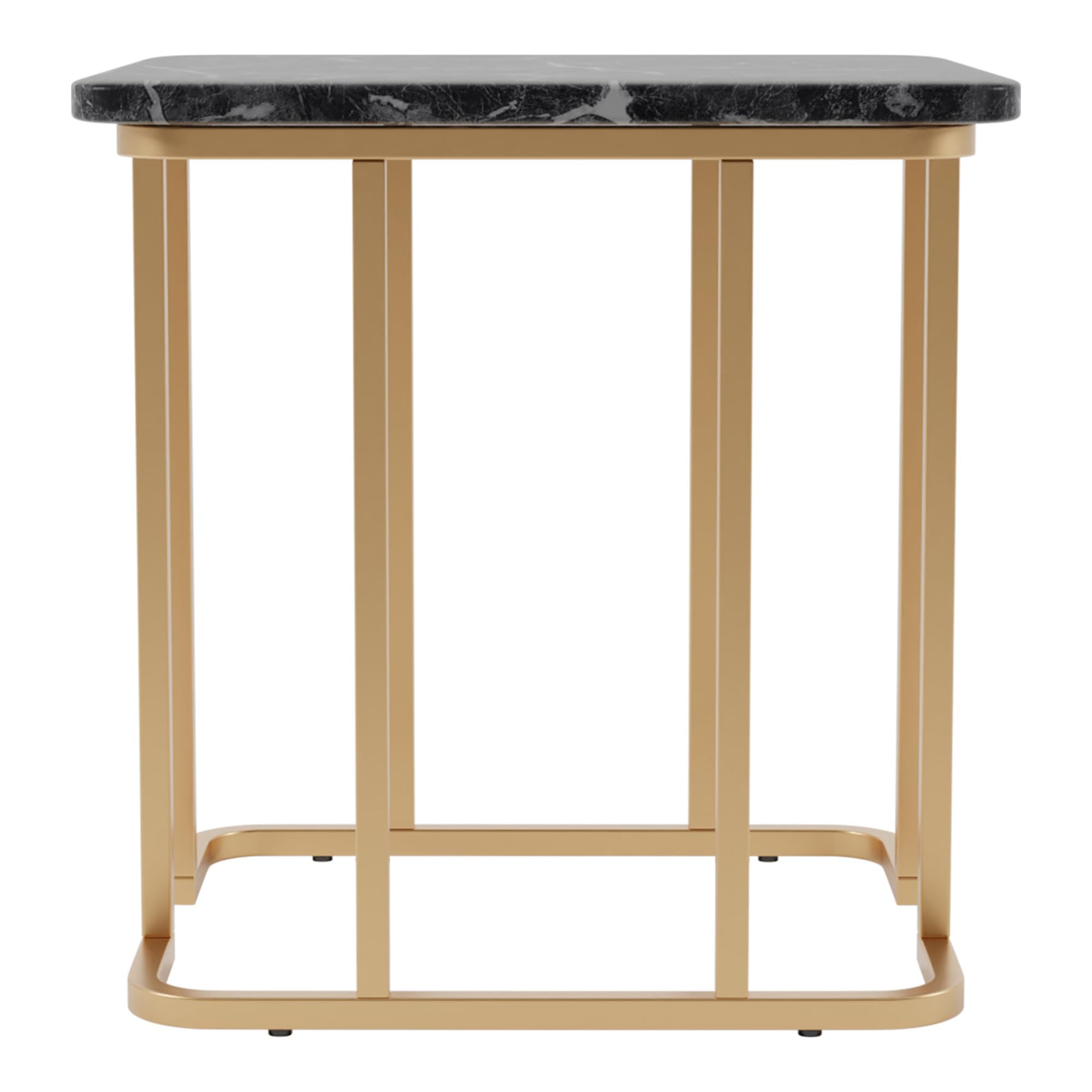 24/7 Shop at Home Scheben Modern Faux Marble Top 2-Piece Coffee Table Set with U-Shaped Metal Base for Living Room, Bedroom, Home Office, Gold Coating and Black