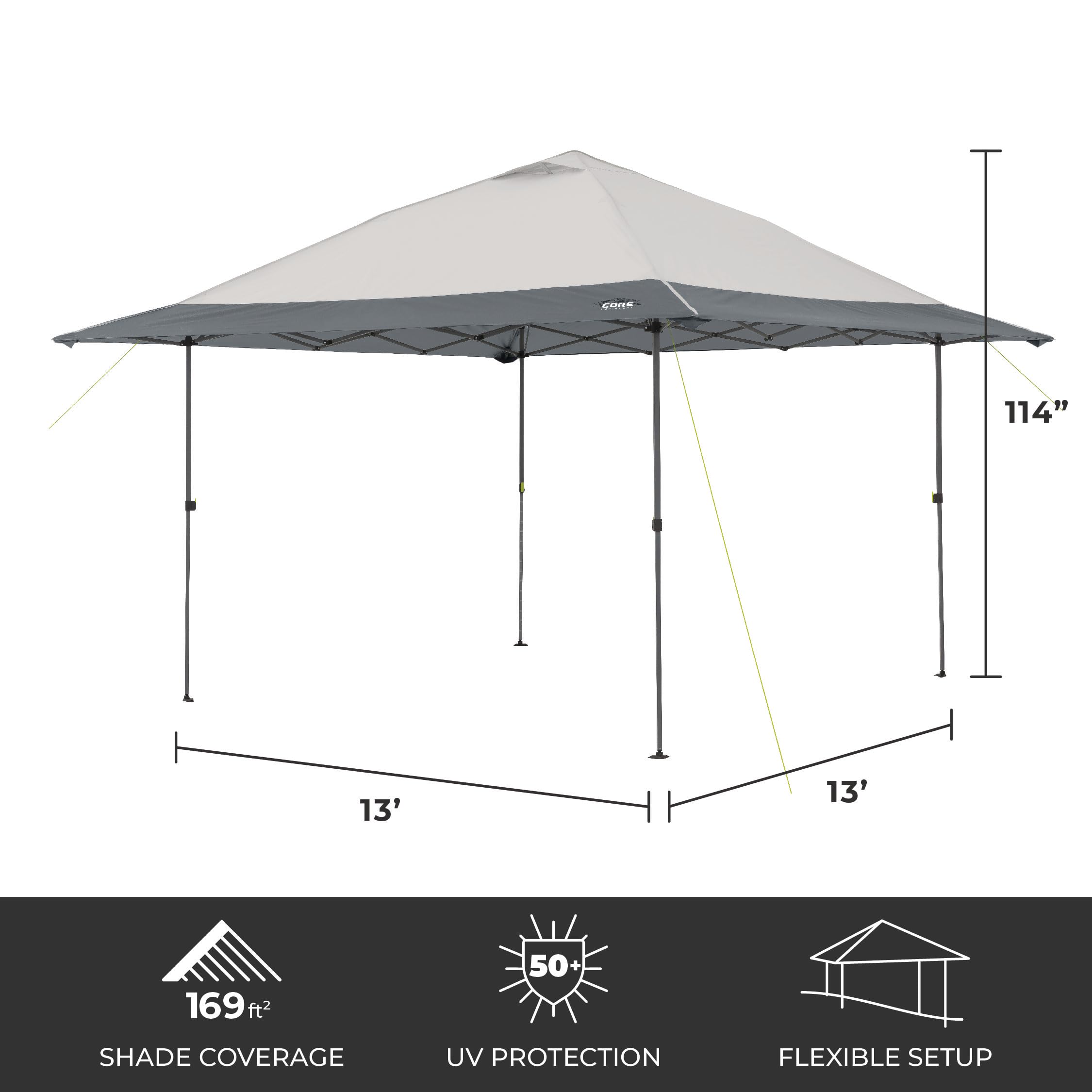 CORE 13 FT x 13 FT Instant Pop Up Canopy Tent | Portable Straight Leg Outdoor Gazebo Shelter with Wheeled Carry Bag | Perfect for Camping, Beach, Picnic, Backyards, BBQ, Tailgate, Patio and Party