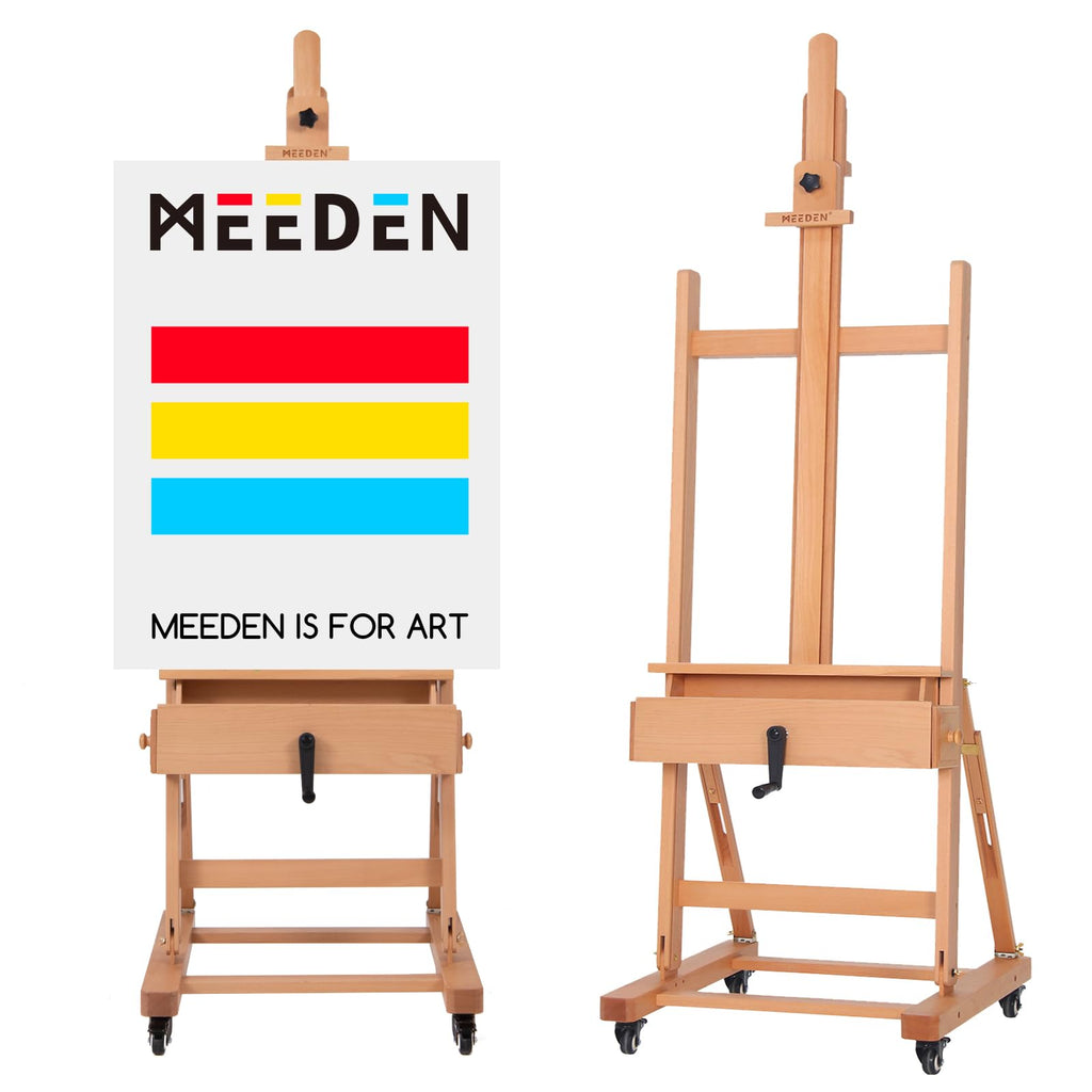 MEEDEN Art Painting Easel: Professional Crank Easel - Heavy Duty Beech Wood Studio H Frame Stand - Height Adjustable 71" to 98"