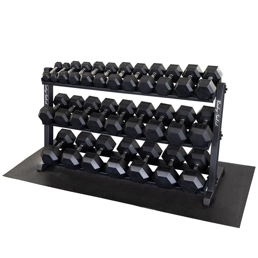 Body-Solid (GDR603T) 60 inch Dumbbell Rack with 3rd Tier - Stand Only, Heavy-Duty Dumbell Weight Storage Racks for Hand Weights, Home Gym Organizer Can Hold 5-70 lbs. Hex Dumbbells